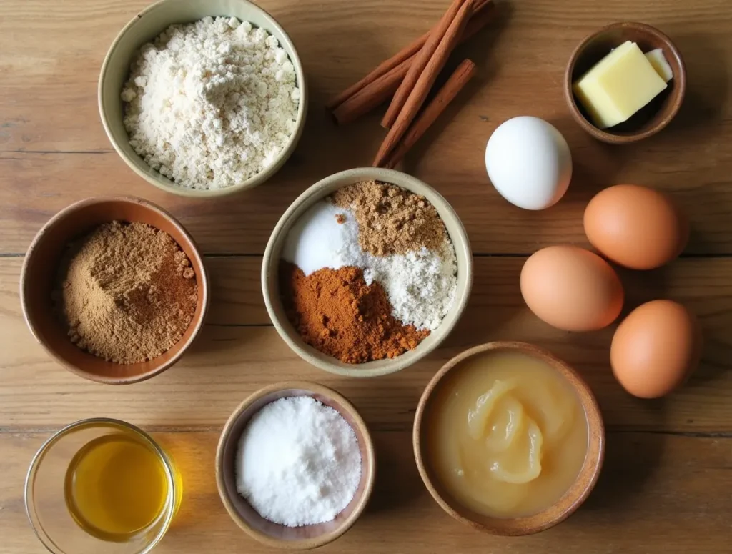 ingredients for the applesauce spice cake